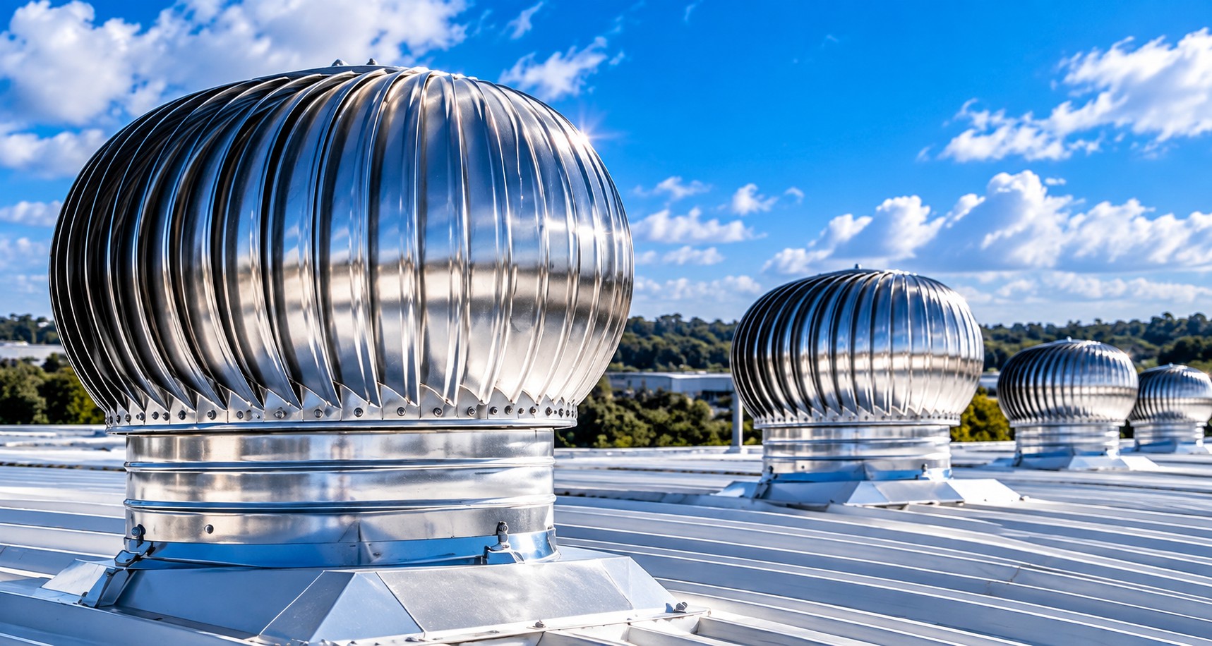 Exaustores eólicos Suxxar instalados em cobertura industrial